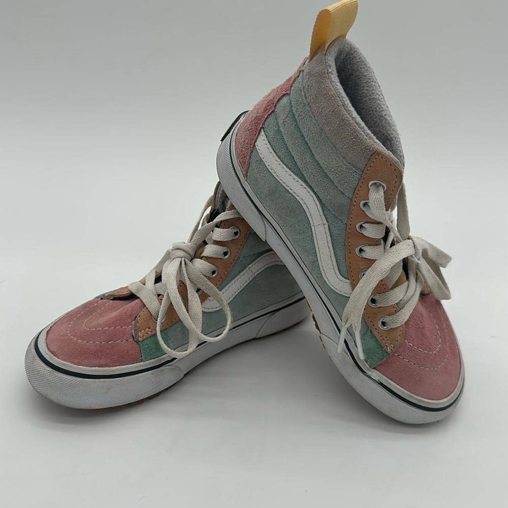 Vans Pink and Green Suede High-Top Sneakers Girls Size 1.5